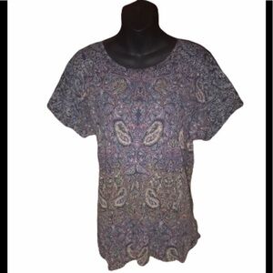 Lucky Brand short sleeve blue paisley top with cute tie back size 2XL